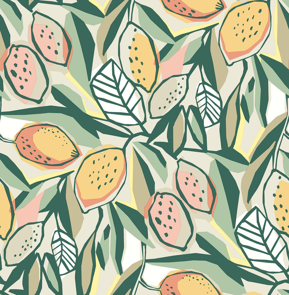 Meyer Peach Citrus Wallpaper by A-Street Prints Seychelles Covers about 56.4 square feet 20.5-in by 33-ft long roll Unpasted 20.9 - Fabric Carolina -