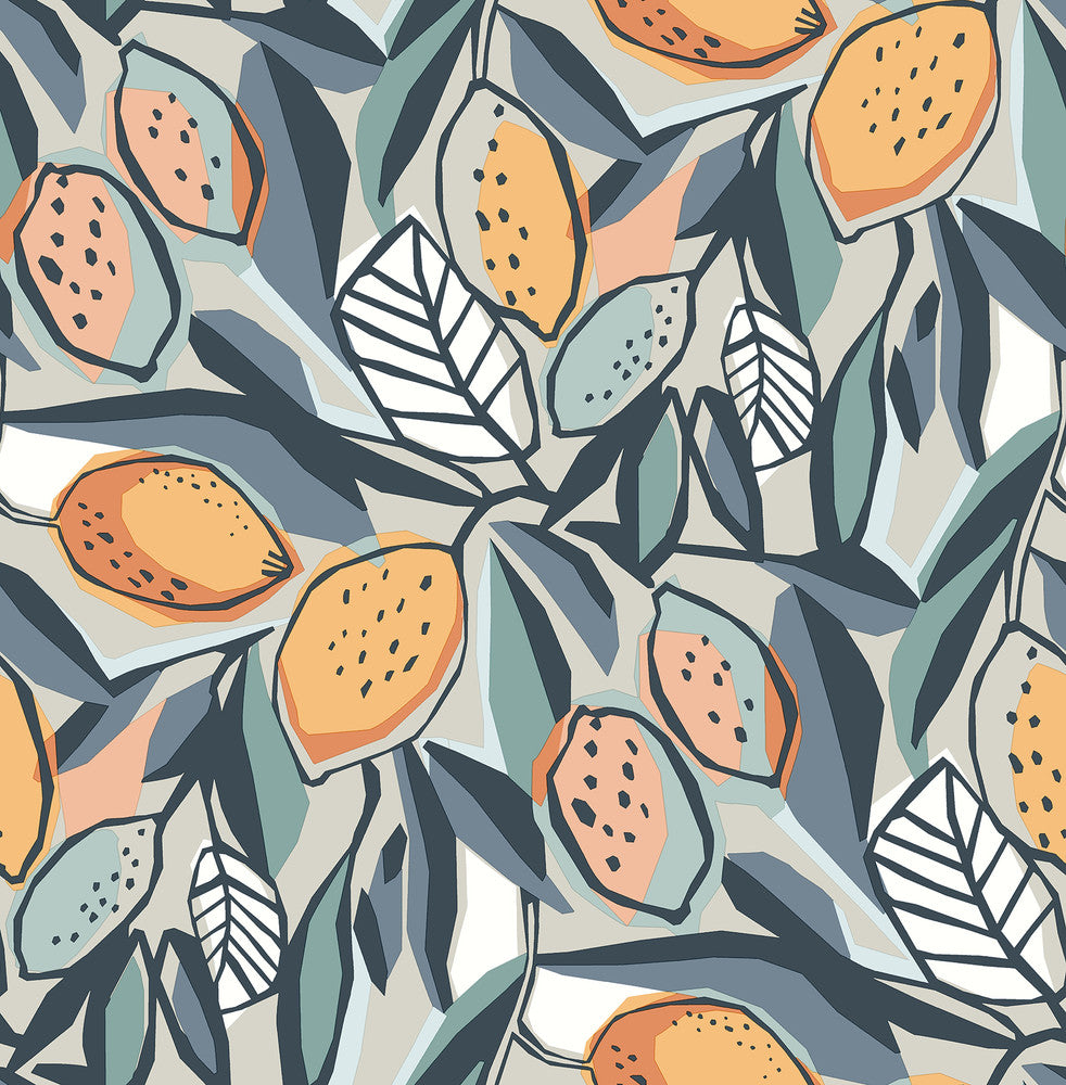 Meyer Teal Citrus Wallpaper by A-Street Prints Seychelles Covers about 56.4 square feet 20.5-in by 33-ft long roll Unpasted 20.9 - Fabric Carolina -