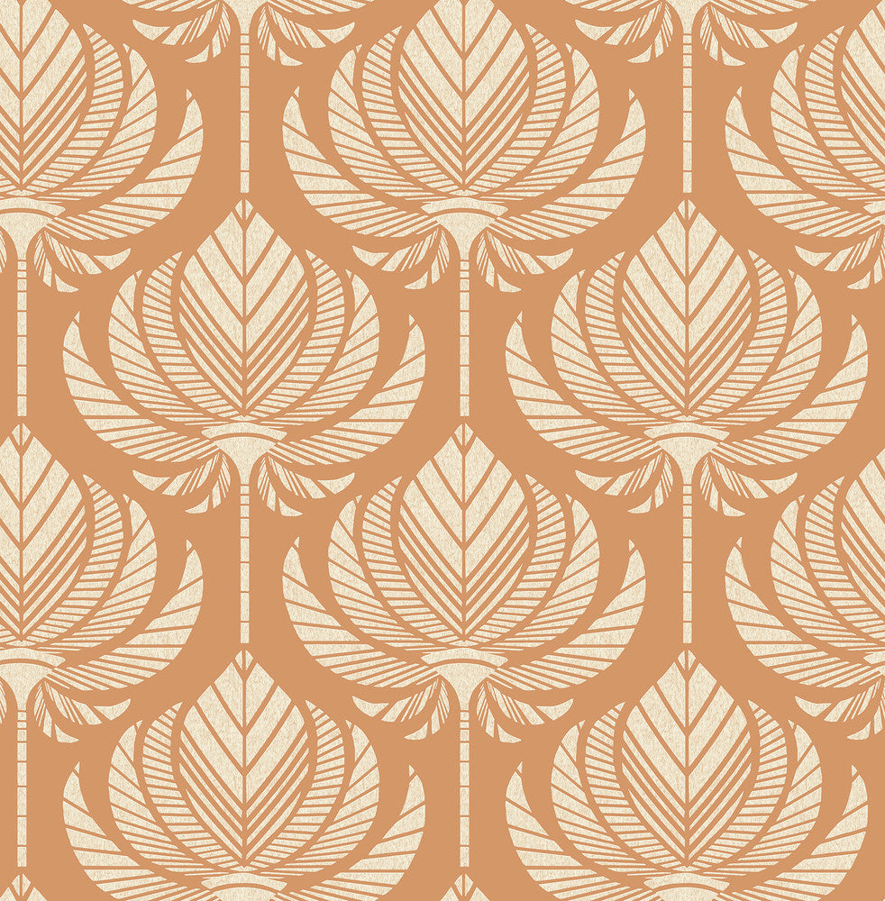 Palmier Orange Lotus Fan Wallpaper by A-Street Prints Seychelles Covers about 56.4 square feet 20.5-in by 33-ft long roll Unpasted 10.4 - Fabric Carolina -