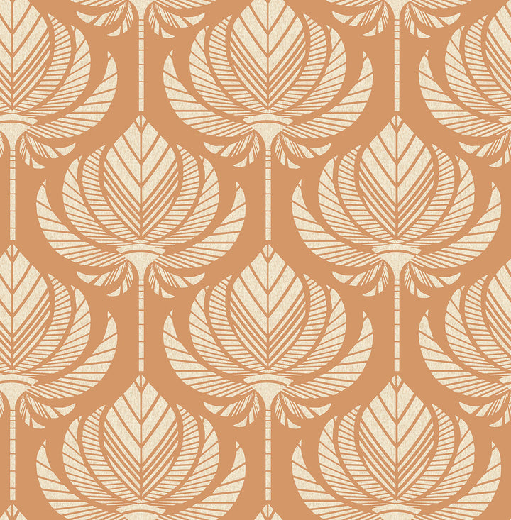Palmier Orange Lotus Fan Wallpaper by A-Street Prints Seychelles Covers about 56.4 square feet 20.5-in by 33-ft long roll Unpasted 10.4 - Fabric Carolina -
