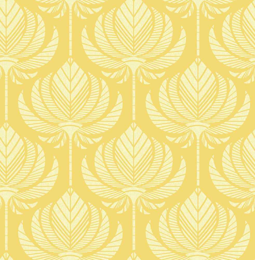 Palmier Yellow Lotus Fan Wallpaper by A-Street Prints Seychelles Covers about 56.4 square feet 20.5-in by 33-ft long roll Unpasted 10.4 - Fabric Carolina -