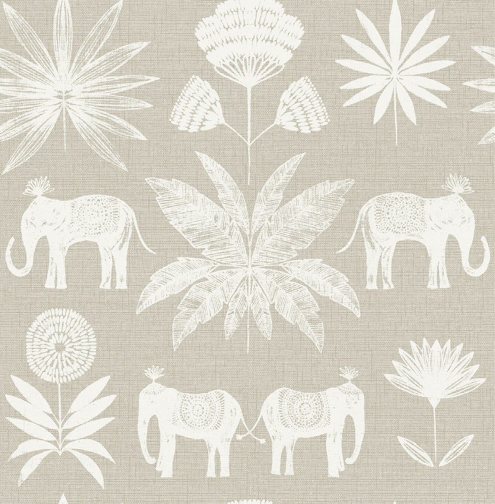Bazaar Light Grey Elephant Oasis Wallpaper by A-Street Prints Seychelles Covers about 56.4 square feet 20.5-in by 33-ft long roll Unpasted 20.9 - Fabric Carolina -