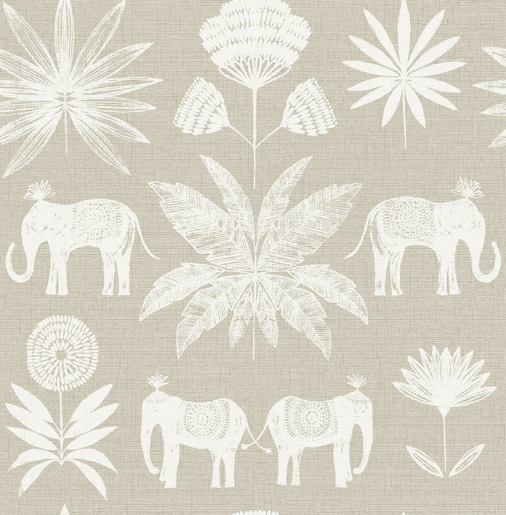 Bazaar Light Grey Elephant Oasis Wallpaper by A-Street Prints Seychelles Covers about 56.4 square feet 20.5-in by 33-ft long roll Unpasted 20.9 - Fabric Carolina -