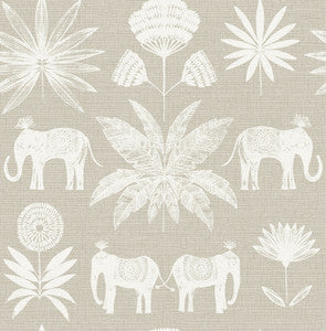Bazaar Light Grey Elephant Oasis Wallpaper by A-Street Prints