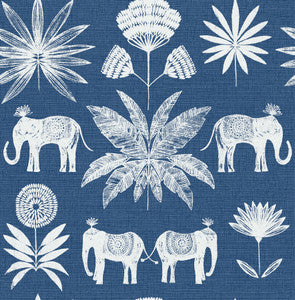 Bazaar Blue Elephant Oasis Wallpaper by A-Street Prints