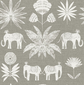 Bazaar Grey Elephant Oasis Wallpaper by A-Street Prints