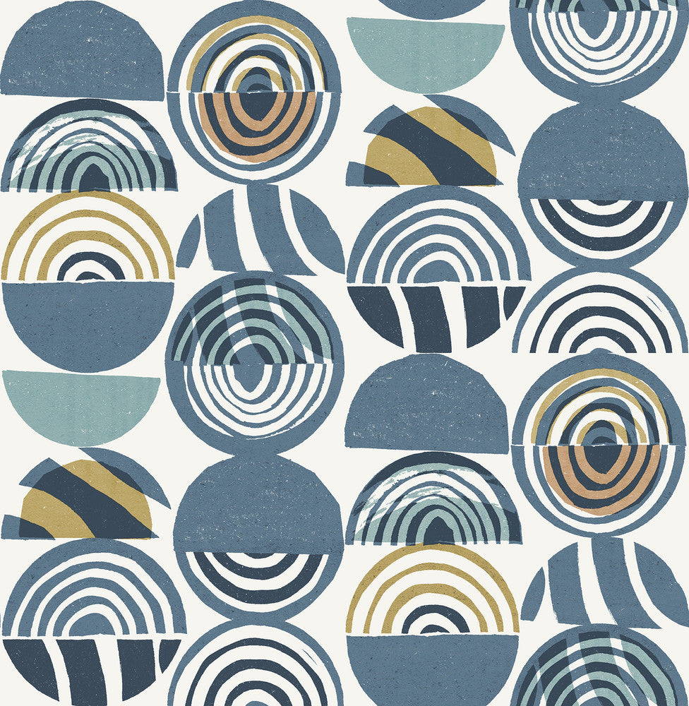 Mage Blue Mod Geometric Wallpaper by A-Street Prints Seychelles Covers about 56.4 square feet 20.5-in by 33-ft long roll Unpasted 20.9 - Fabric Carolina -