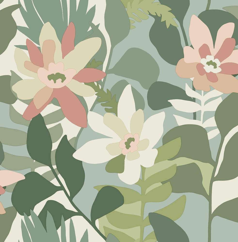 Koko Green Floral Wallpaper by A-Street Prints Seychelles Covers about 56.4 square feet 20.5-in by 33-ft long roll Unpasted 20.9 - Fabric Carolina -