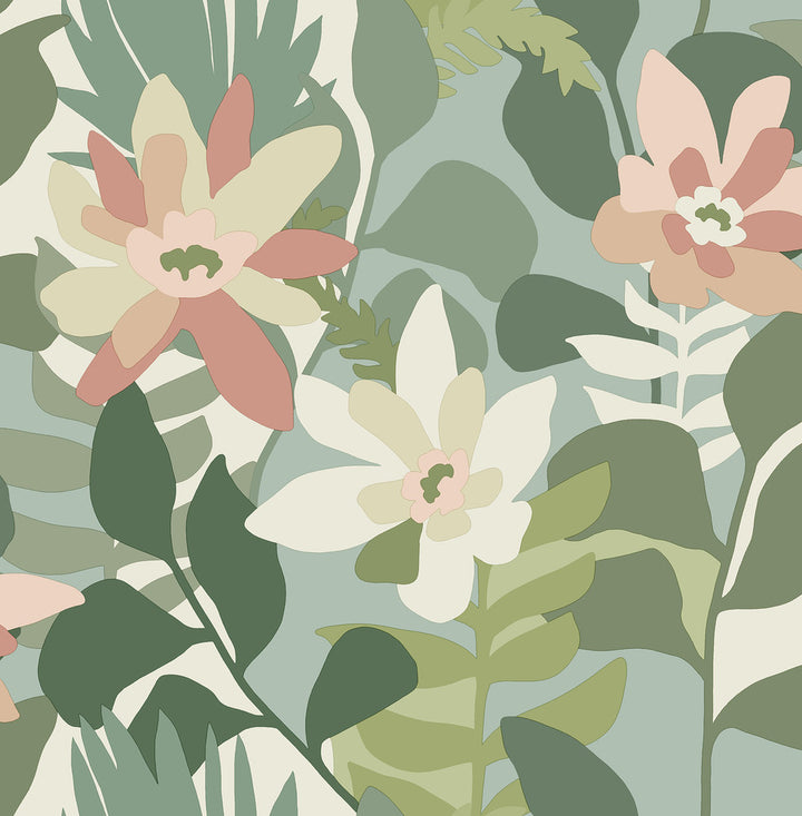 Koko Green Floral Wallpaper by A-Street Prints Seychelles Covers about 56.4 square feet 20.5-in by 33-ft long roll Unpasted 20.9 - Fabric Carolina -