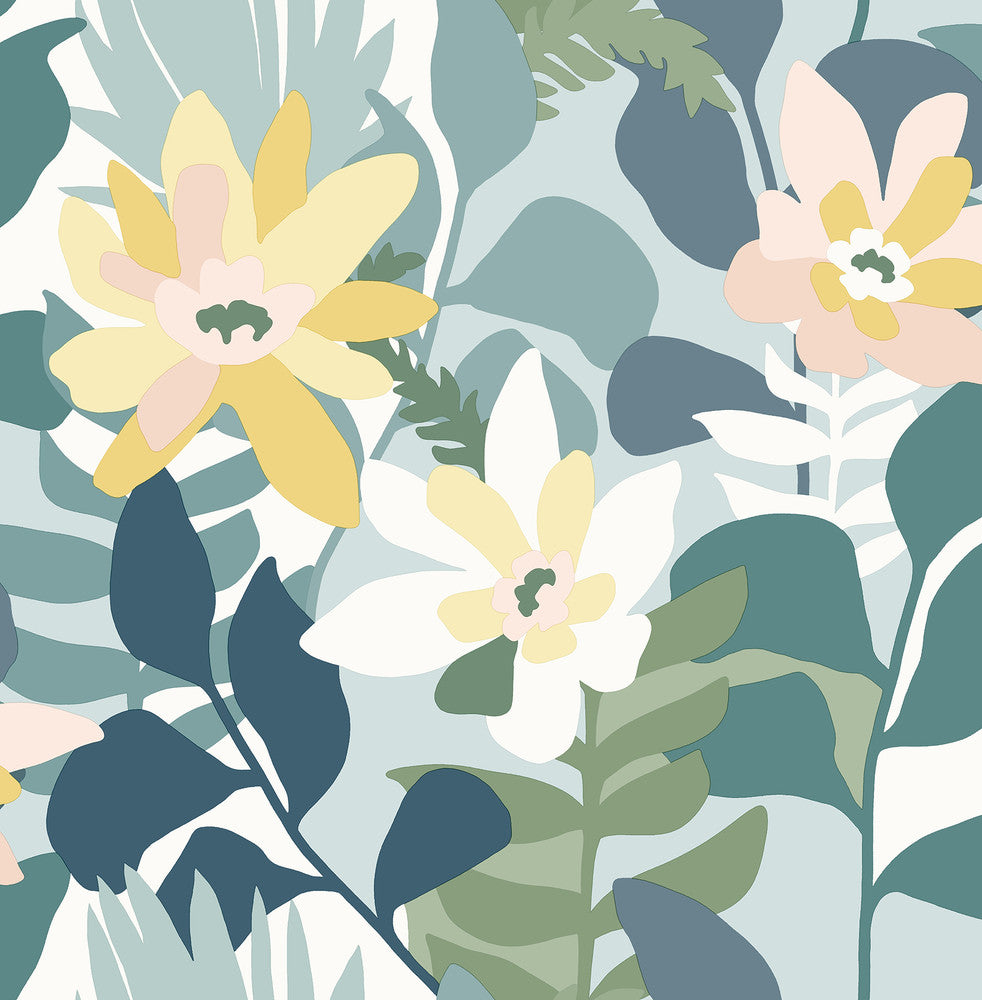 Koko Turquoise Floral Wallpaper by A-Street Prints Seychelles Covers about 56.4 square feet 20.5-in by 33-ft long roll Unpasted 20.9 - Fabric Carolina -