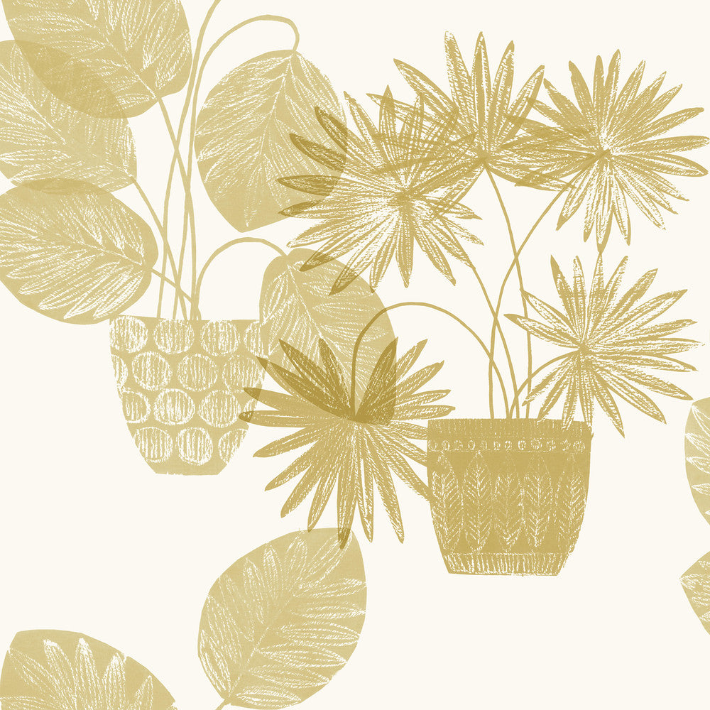 Aida Gold Potted Plant Wallpaper by A-Street Prints Seychelles Covers about 60.8 square feet 27-in by 27-ft long roll Unpasted 27 - Fabric Carolina -