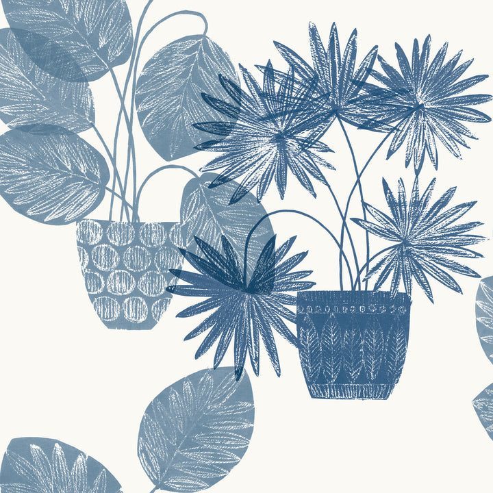 Aida Blue Potted Plant Wallpaper by A-Street Prints Seychelles Covers about 60.8 square feet 27-in by 27-ft long roll Unpasted 27 - Fabric Carolina -