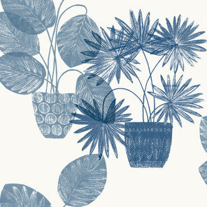Aida Blue Potted Plant Wallpaper by A-Street Prints