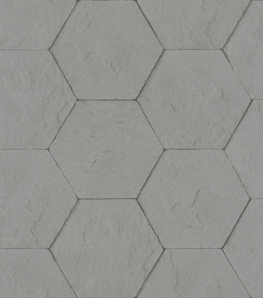 Bascom Dark Grey Stone Hexagon Wallpaper by Advantage Beyond Textures Covers about 57.8 square feet 21-in by 33-ft long roll Unpasted 3.94 - Fabric Carolina -