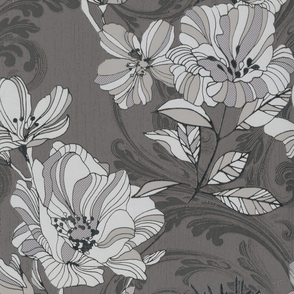 Selene Silver Mucha Floral Wallpaper by A-Street Prints Lustre Covers about 57.5 square feet 20.9-in by 33-ft long roll Unpasted 25.2 - Fabric Carolina -
