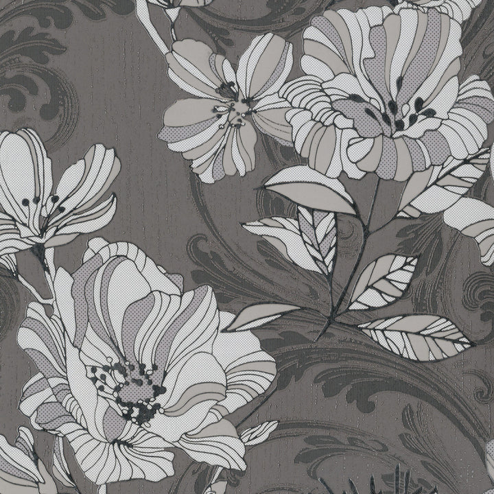 Selene Silver Mucha Floral Wallpaper by A-Street Prints Lustre Covers about 57.5 square feet 20.9-in by 33-ft long roll Unpasted 25.2 - Fabric Carolina -