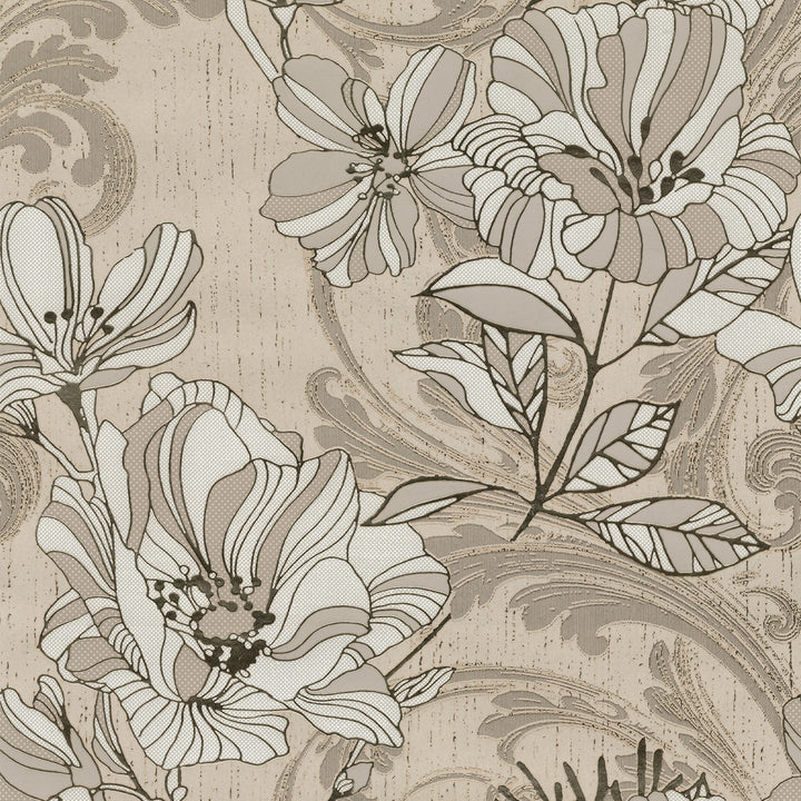Selene Gold Mucha Floral Wallpaper by A-Street Prints Lustre Covers about 57.5 square feet 20.9-in by 33-ft long roll Unpasted 25.2 - Fabric Carolina -