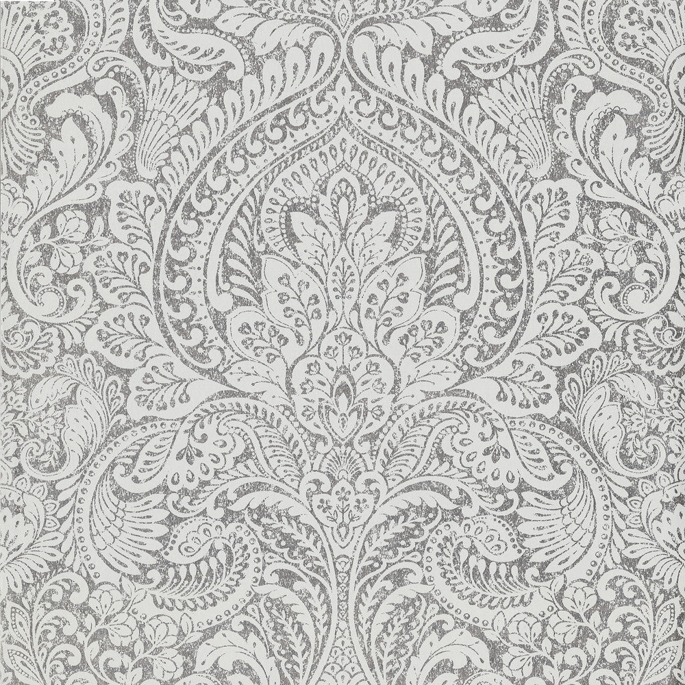 Artemis Silver Floral Damask Wallpaper by A-Street Prints Lustre Covers about 57.5 square feet 20.9-in by 33-ft long roll Unpasted 25.2 - Fabric Carolina -