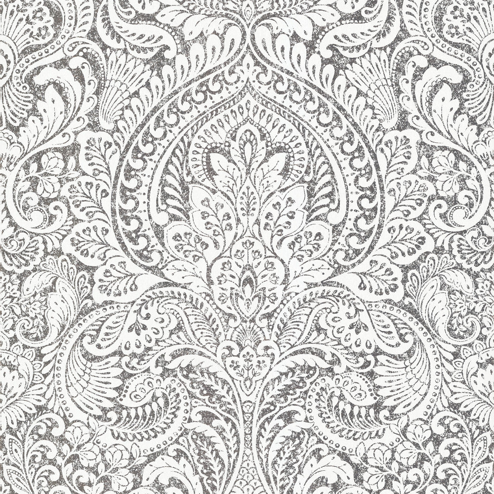 Artemis Platinum Floral Damask Wallpaper by A-Street Prints Lustre Covers about 57.5 square feet 20.9-in by 33-ft long roll Unpasted 25.2 - Fabric Carolina -