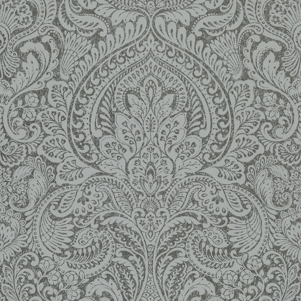 Artemis Pewter Floral Damask Wallpaper by A-Street Prints Lustre Covers about 57.5 square feet 20.9-in by 33-ft long roll Unpasted 25.2 - Fabric Carolina -