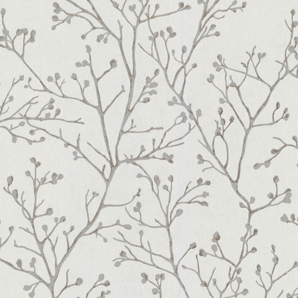 Koura Silver Budding Branches Wallpaper by A-Street Prints Lustre Covers about 57.5 square feet 20.9-in by 33-ft long roll Unpasted 12.5 - Fabric Carolina -