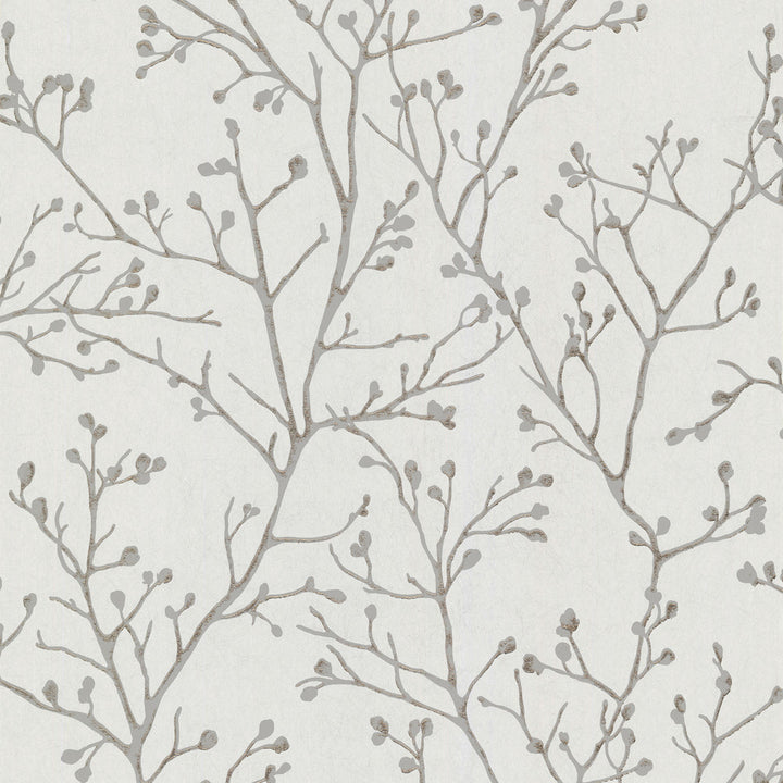 Koura Silver Budding Branches Wallpaper by A-Street Prints Lustre Covers about 57.5 square feet 20.9-in by 33-ft long roll Unpasted 12.5 - Fabric Carolina -