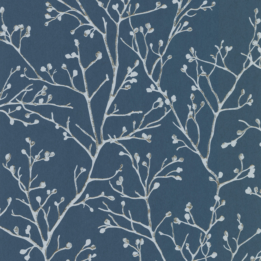 Koura Sapphire Budding Branches Wallpaper by A-Street Prints Lustre Covers about 57.5 square feet 20.9-in by 33-ft long roll Unpasted 12.5 - Fabric Carolina -