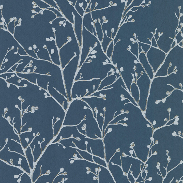 Koura Sapphire Budding Branches Wallpaper by A-Street Prints Lustre Covers about 57.5 square feet 20.9-in by 33-ft long roll Unpasted 12.5 - Fabric Carolina -