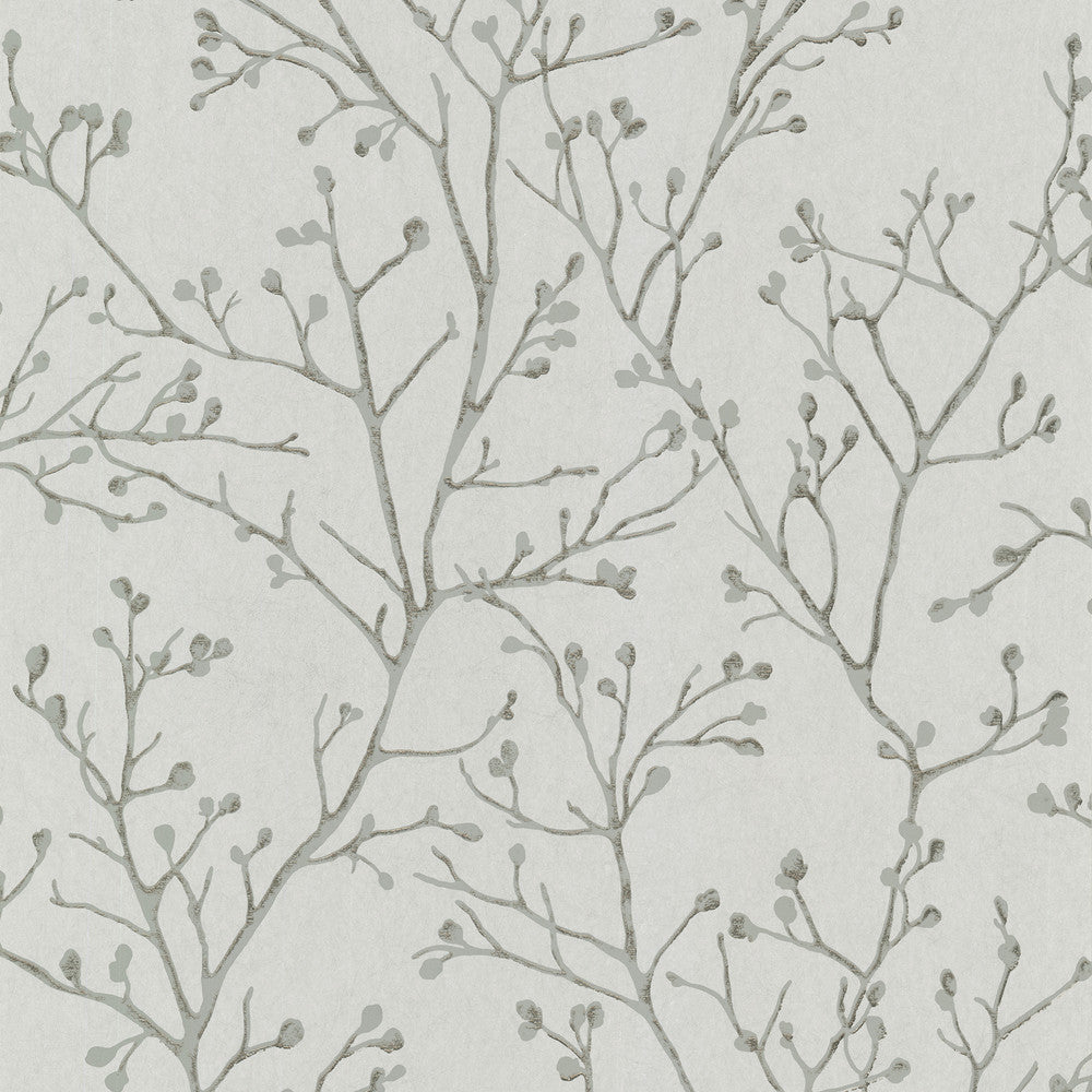 Koura Platinum Budding Branches Wallpaper by A-Street Prints Lustre Covers about 57.5 square feet 20.9-in by 33-ft long roll Unpasted 12.5 - Fabric Carolina -