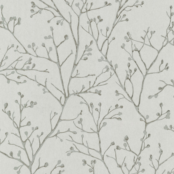 Koura Platinum Budding Branches Wallpaper by A-Street Prints Lustre Covers about 57.5 square feet 20.9-in by 33-ft long roll Unpasted 12.5 - Fabric Carolina -