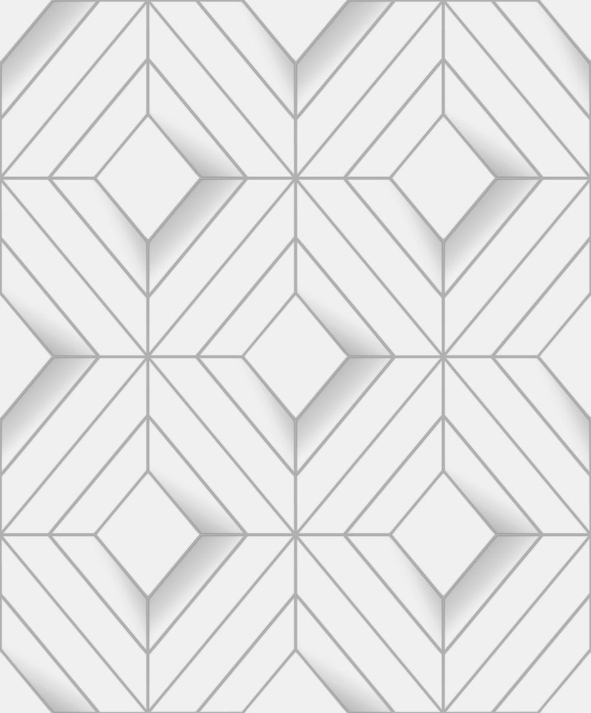 Filmore White Diamond Panes Wallpaper by Advantage Geo & Textures Covers about 57.5 square feet 20.9-in by 33-ft long roll Unpasted 12.5 - Fabric Carolina -