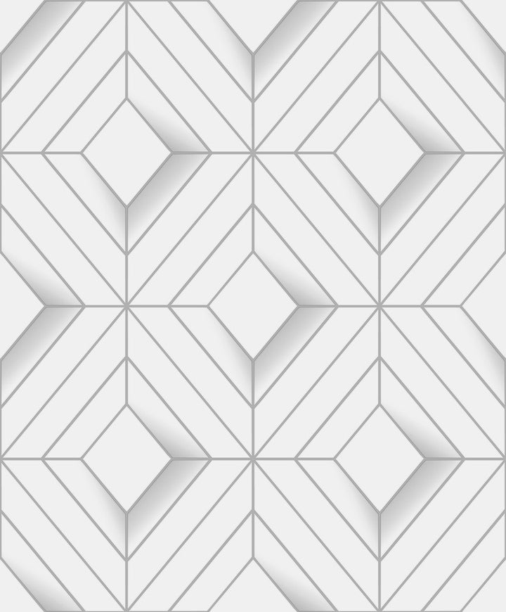 Filmore White Diamond Panes Wallpaper by Advantage Geo & Textures Covers about 57.5 square feet 20.9-in by 33-ft long roll Unpasted 12.5 - Fabric Carolina -
