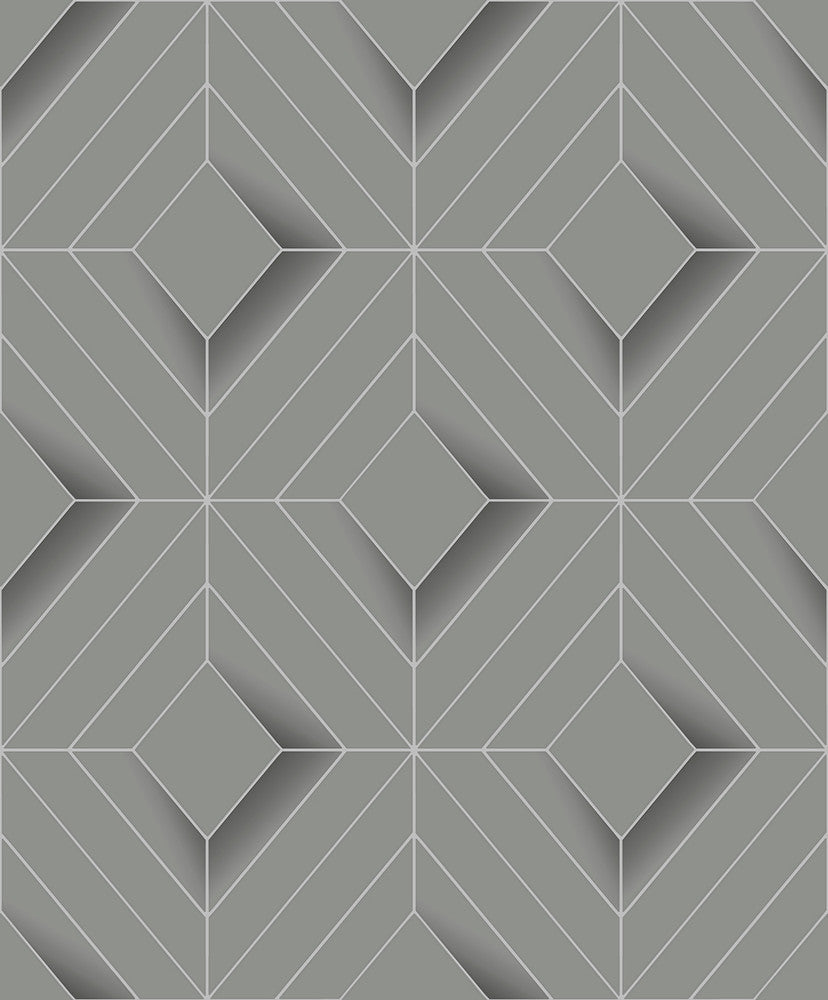 Filmore Grey Diamond Panes Wallpaper by Advantage Geo & Textures Covers about 57.5 square feet 20.9-in by 33-ft long roll Unpasted 12.5 - Fabric Carolina -