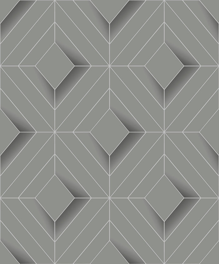 Filmore Grey Diamond Panes Wallpaper by Advantage Geo & Textures Covers about 57.5 square feet 20.9-in by 33-ft long roll Unpasted 12.5 - Fabric Carolina -