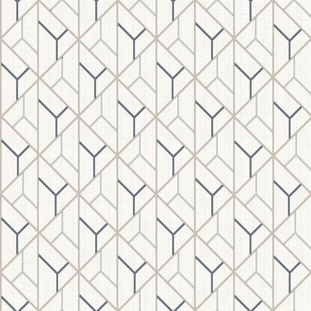 Wilder Cream Geometric Trellis Wallpaper by Advantage Geo & Textures Covers about 57.5 square feet 20.9-in by 33-ft long roll Unpasted 20.9 - Fabric Carolina -