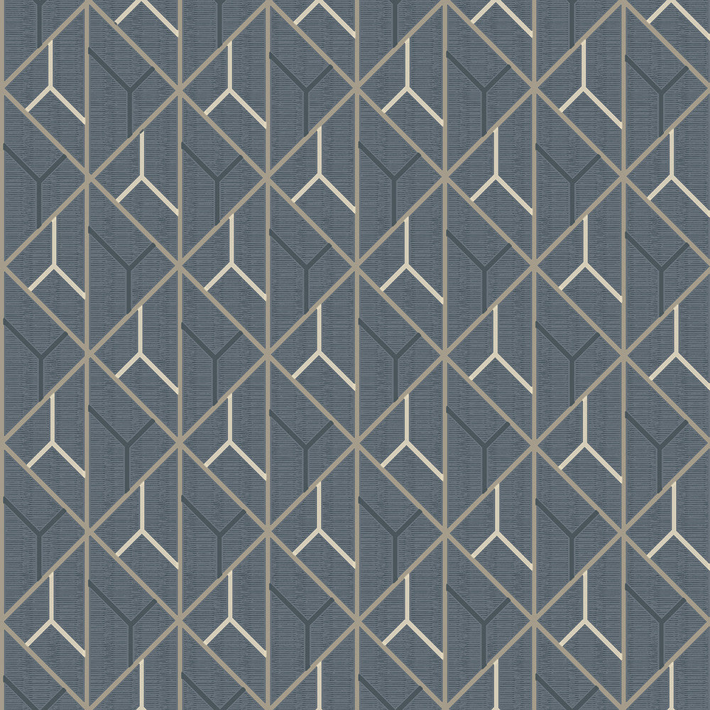 Wilder Blue Geometric Trellis Wallpaper by Advantage Geo & Textures Covers about 57.5 square feet France Unpasted 20.9-in repeat, straight match 20.9-in by 33-ft long roll - Fabric Carolina -