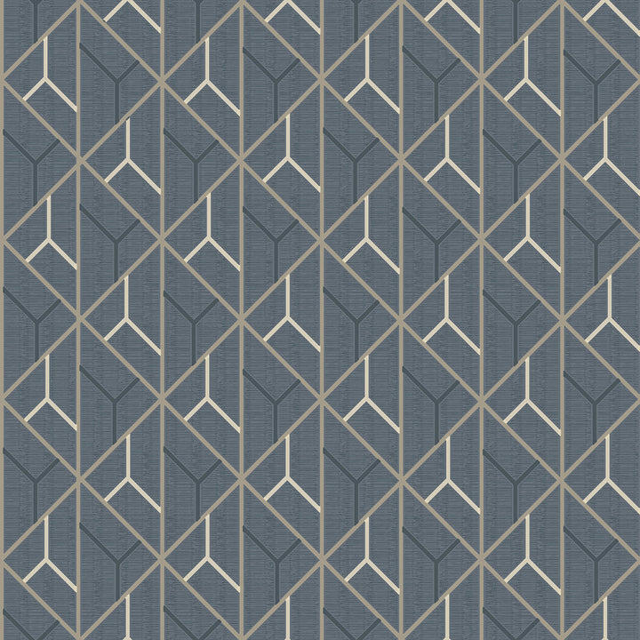 Wilder Blue Geometric Trellis Wallpaper by Advantage Geo & Textures Covers about 57.5 square feet France Unpasted 20.9-in repeat, straight match 20.9-in by 33-ft long roll - Fabric Carolina -