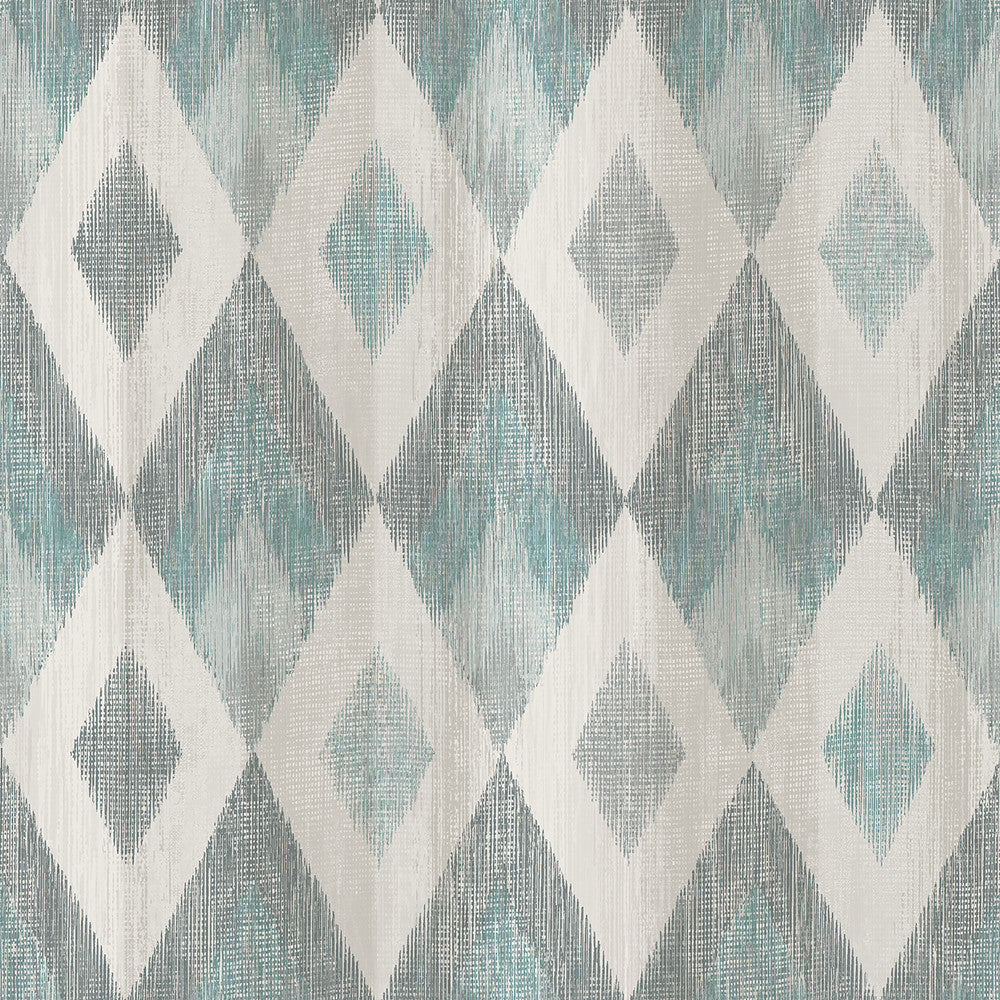 Ace Teal Diamond Wallpaper by Advantage Geo & Textures Covers about 57.5 square feet 20.9-in by 33-ft long roll Unpasted 20.9 - Fabric Carolina -