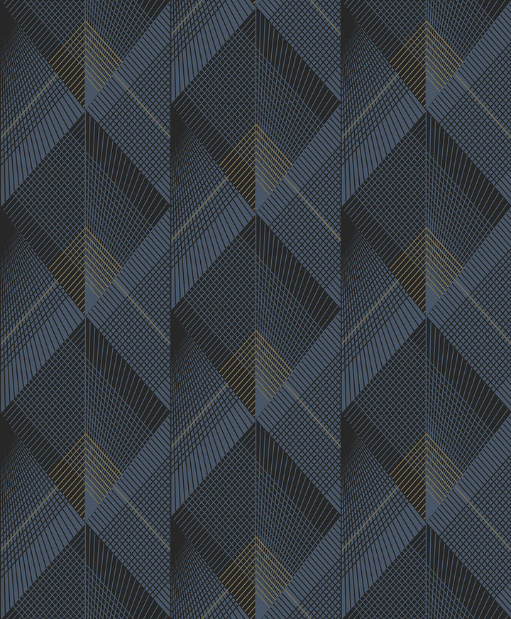 Raoul Navy Fanning Diamonds Wallpaper by Advantage Geo & Textures Covers about 57.5 square feet 20.9-in by 33-ft long roll Unpasted 12.5 - Fabric Carolina -
