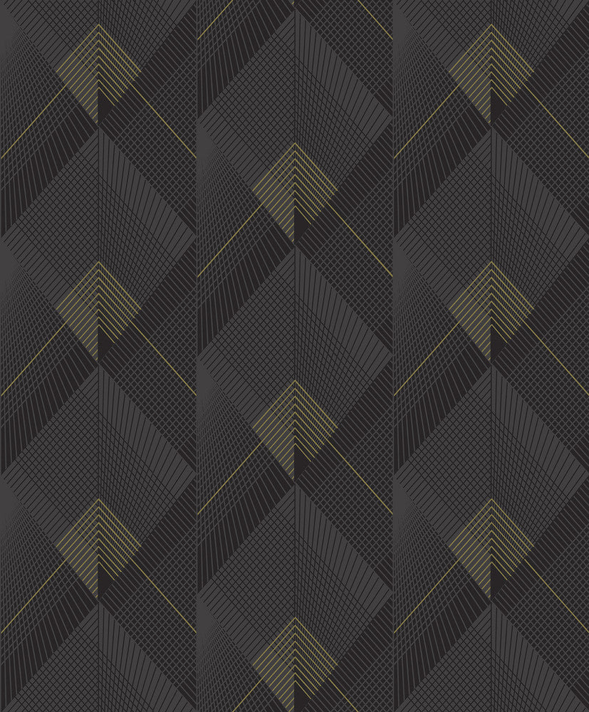 Raoul Black Fanning Diamonds Wallpaper by Advantage Geo & Textures Covers about 57.5 square feet 20.9-in by 33-ft long roll Unpasted 12.5 - Fabric Carolina -
