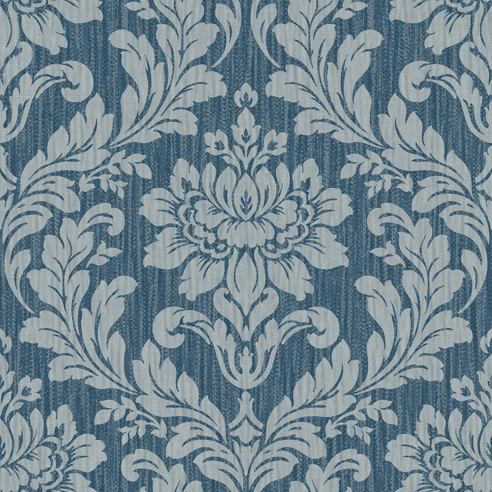 Galois Blue Damask Wallpaper by Advantage Radiance Covers about 57.5 square feet 20.9-in by 33-ft long roll Unpasted 20.9 - Fabric Carolina -