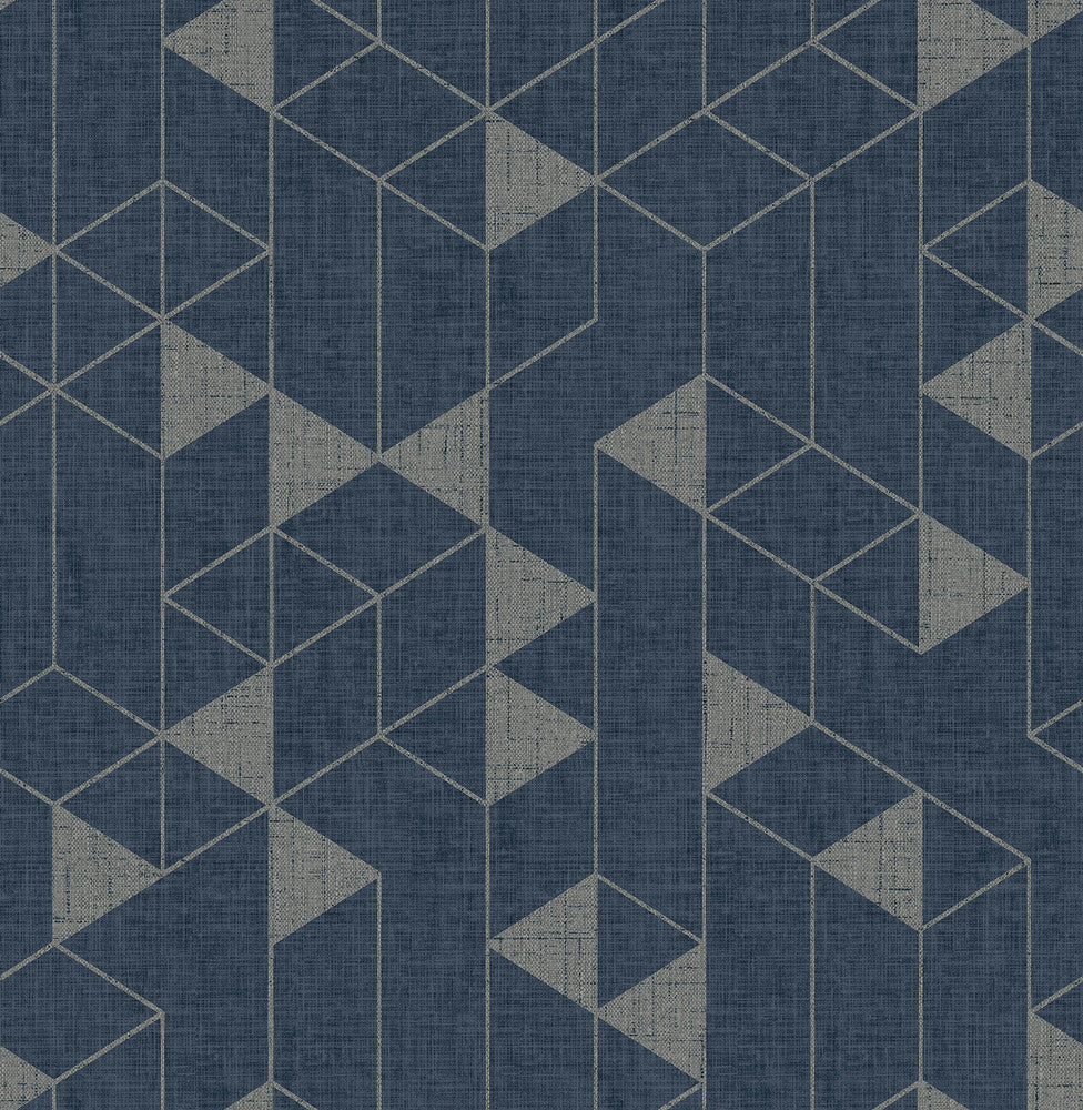 Fairbank Navy Linen Geometric Wallpaper by A-Street Prints Scott Living III Covers about 56.4 square feet 20.5-in by 33-ft long roll Unpasted 10.4 - Fabric Carolina -
