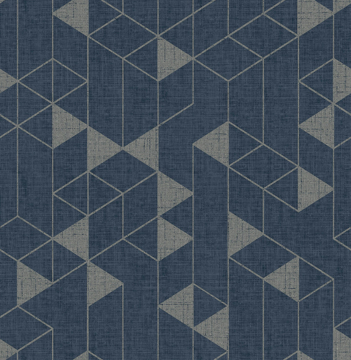 Fairbank Navy Linen Geometric Wallpaper by A-Street Prints Scott Living III Covers about 56.4 square feet 20.5-in by 33-ft long roll Unpasted 10.4 - Fabric Carolina -