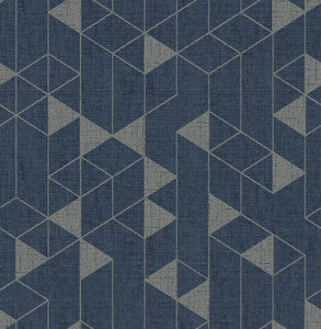Fairbank Navy Linen Geometric Wallpaper by A-Street Prints