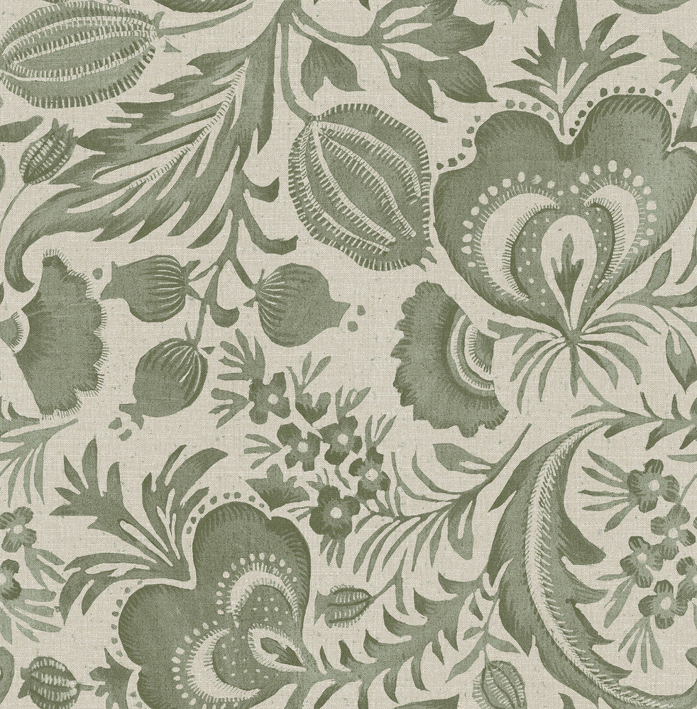 Culver Moss Jacobean Wallpaper by A-Street Prints Scott Living III Covers about 56.4 square feet 20.5-in by 33-ft long roll Unpasted 20.9 - Fabric Carolina -