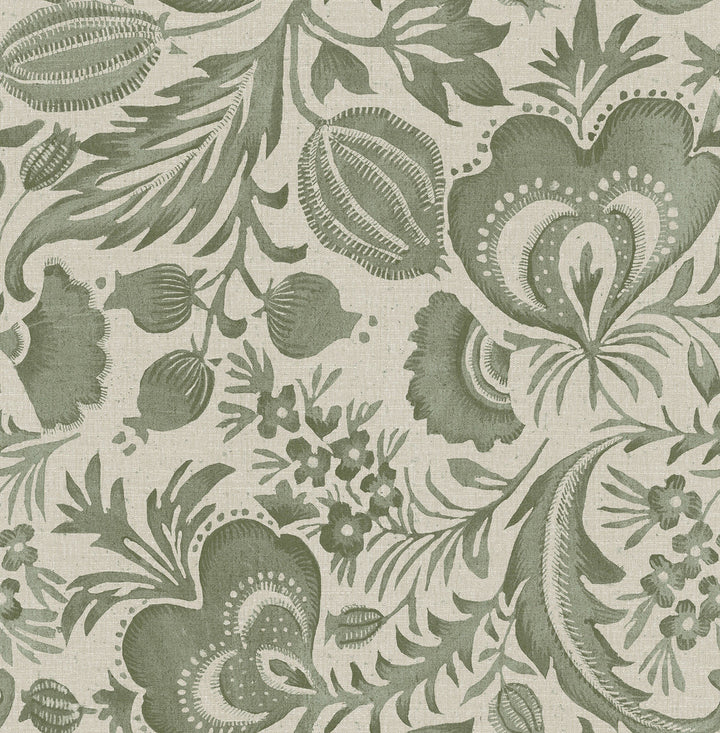 Culver Moss Jacobean Wallpaper by A-Street Prints Scott Living III Covers about 56.4 square feet 20.5-in by 33-ft long roll Unpasted 20.9 - Fabric Carolina -