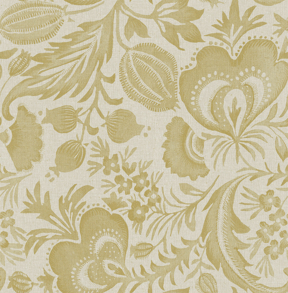 Culver Mustard Jacobean Wallpaper by A-Street Prints Scott Living III Covers about 56.4 square feet 20.5-in by 33-ft long roll Unpasted 20.9 - Fabric Carolina -