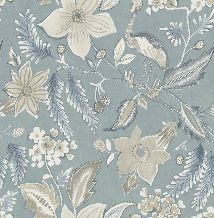 Crestwood Sky Blue Crowned Crane Wallpaper by A-Street Prints Scott Living III Covers about 56.4 square feet 20.5-in by 33-ft long roll Unpasted 20.9 - Fabric Carolina -