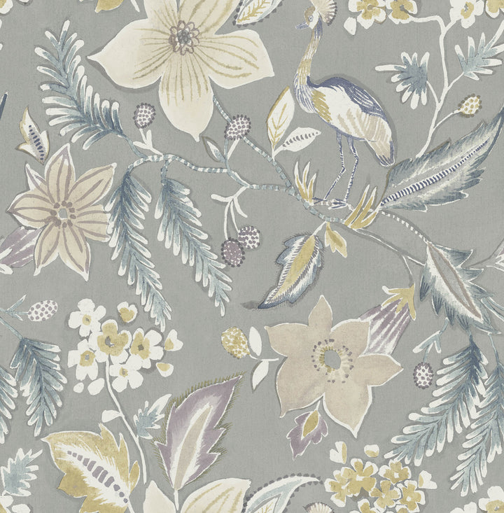 Crestwood Grey Crowned Crane Wallpaper by A-Street Prints Scott Living III Covers about 56.4 square feet 20.5-in by 33-ft long roll Unpasted 20.9 - Fabric Carolina -