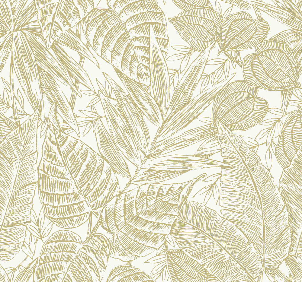 Brentwood Yellow Palm Leaves Wallpaper by A-Street Prints Scott Living III Covers about 60.8 square feet 27-in by 27-ft long roll Unpasted 25.25 - Fabric Carolina -